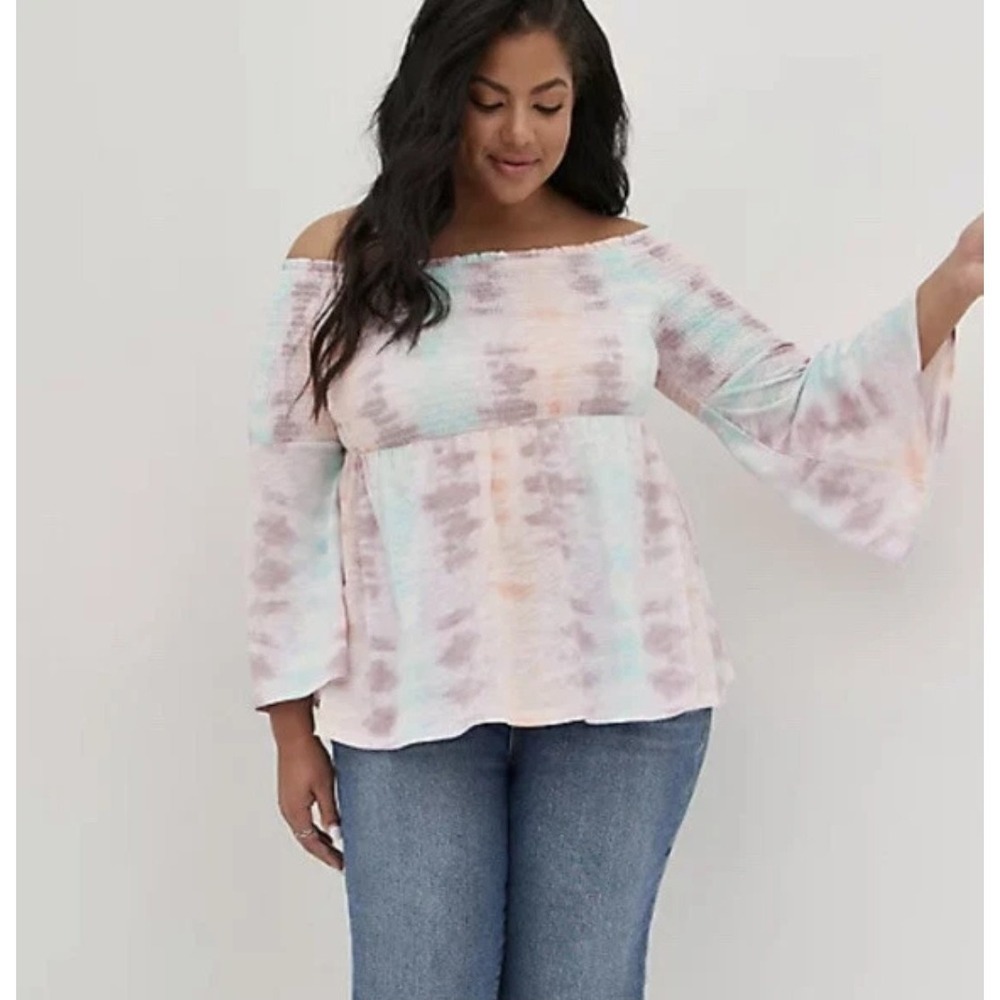 Torrid Tie Dye Cold Shoulder Babydoll Top Plus Size 3X Pastel Purple Pink‎ Blue